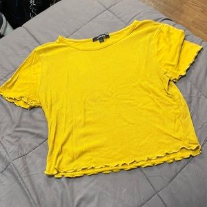 Yellow golden ambiance crop top, lettuce hem size small
